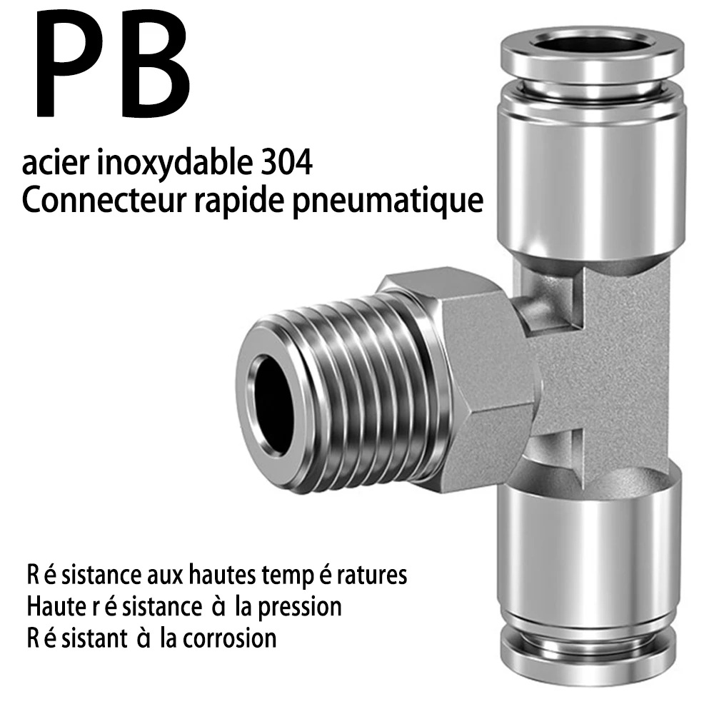 Raccord pneumatique en acier inoxydable 304 PL-G tuyau fileté 4 6 8 10 12mm  Tube d'air Connecteur rapide Filetage mâle 1/8 1/4 3/8 1/2