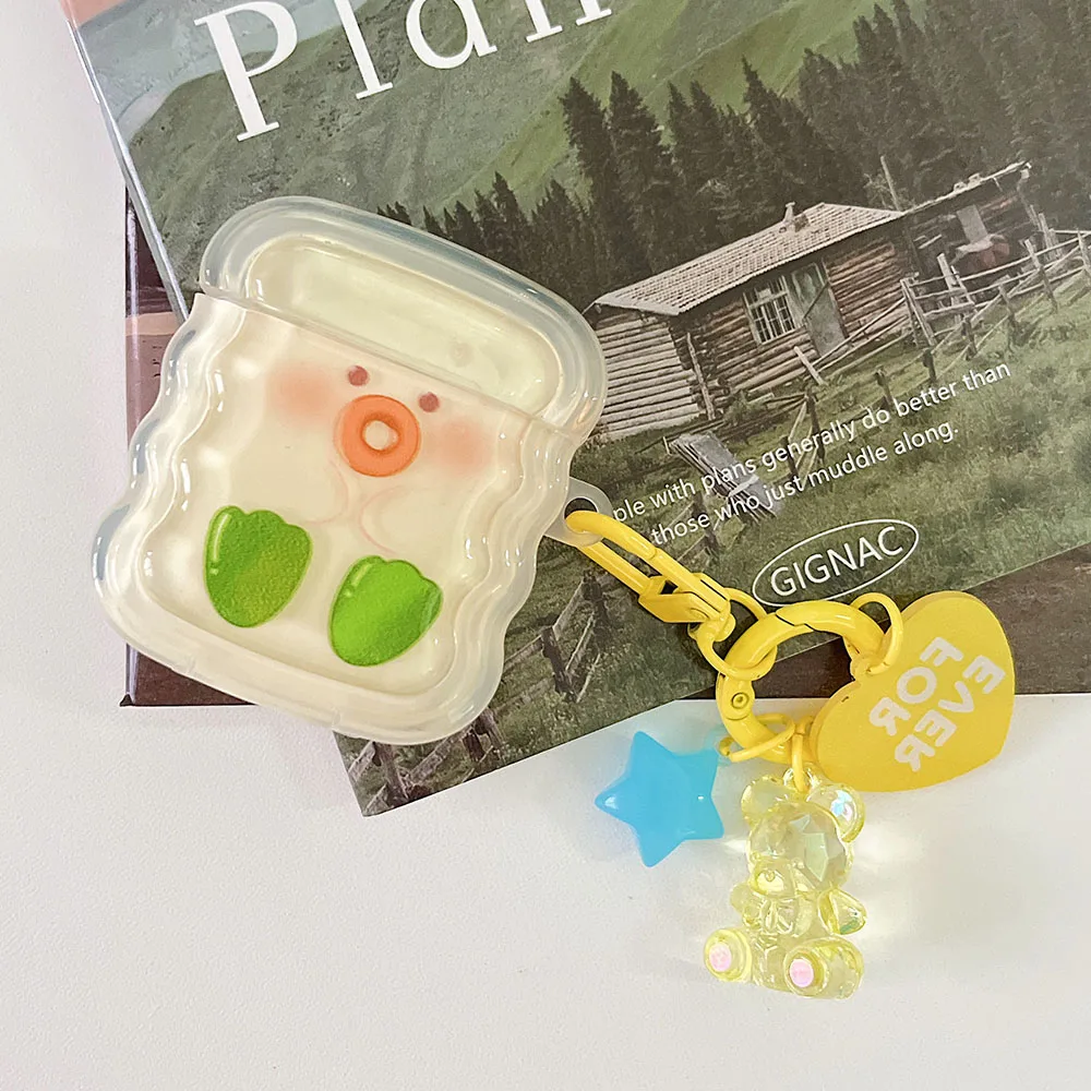 INS Cute Duck Cat Jelly Shell Silicone Earphone Case For Apple Airpod 1/2 3 Airpods Pro 2 Headphone Cases Crystal Bear Pendant