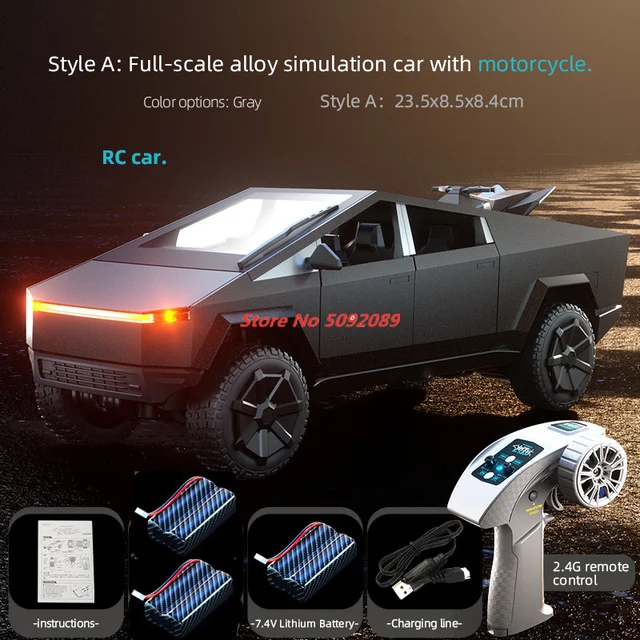 High Speed  1/20 RC Car Simulation Model Cars With Motorcycle Camping Equipment Cybertruck Vehicles Toys For Boys Kids Gifts 6