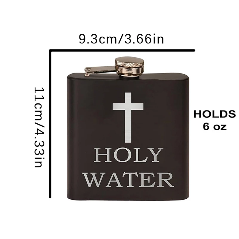 168ml Cross Pattern Holy Water Bottle Black Stainless Steel Hip Flask Portable Alcohol Whiskey Wine Pot Screw Cap