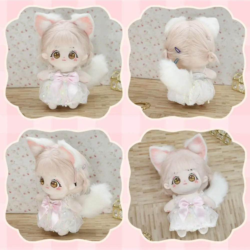 Cat Wolf Ears 20cm Doll Headwear Ear Tails Black White Idol Doll Headwear Cat Ear Soft Cute Headwear for Cotton Doll Dress Up