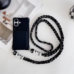 Braided Crossbody Strap Lanyard Phone Case with Wallet Card Holder and Silicone Cover - iPhone 14 Plus (Black)
