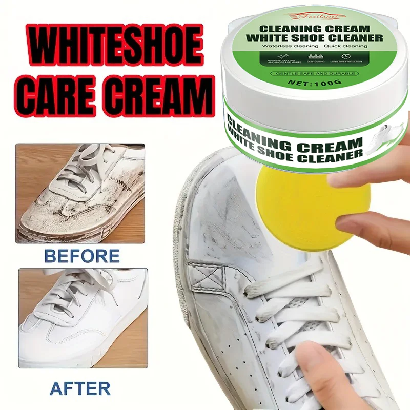 WHITE SHOE CARE CREAM – A Cleaner for White Sneakers That Removes Stains – Simple to Use for Pristine Footwear.