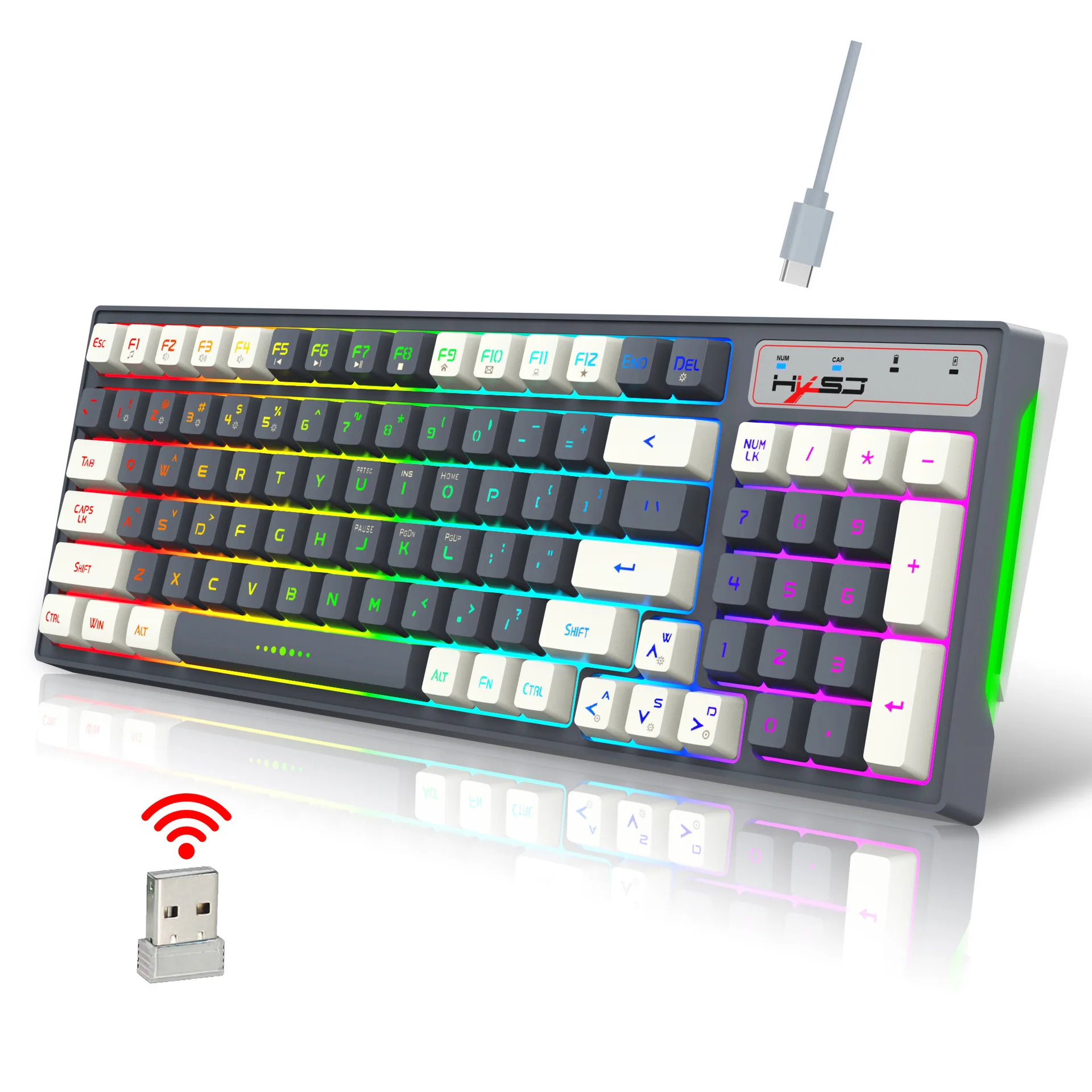 HXSJ-L900-96-Key-Color-Block-Key-Cap-2-4G-Wireless-Membrane-Keyboard ...