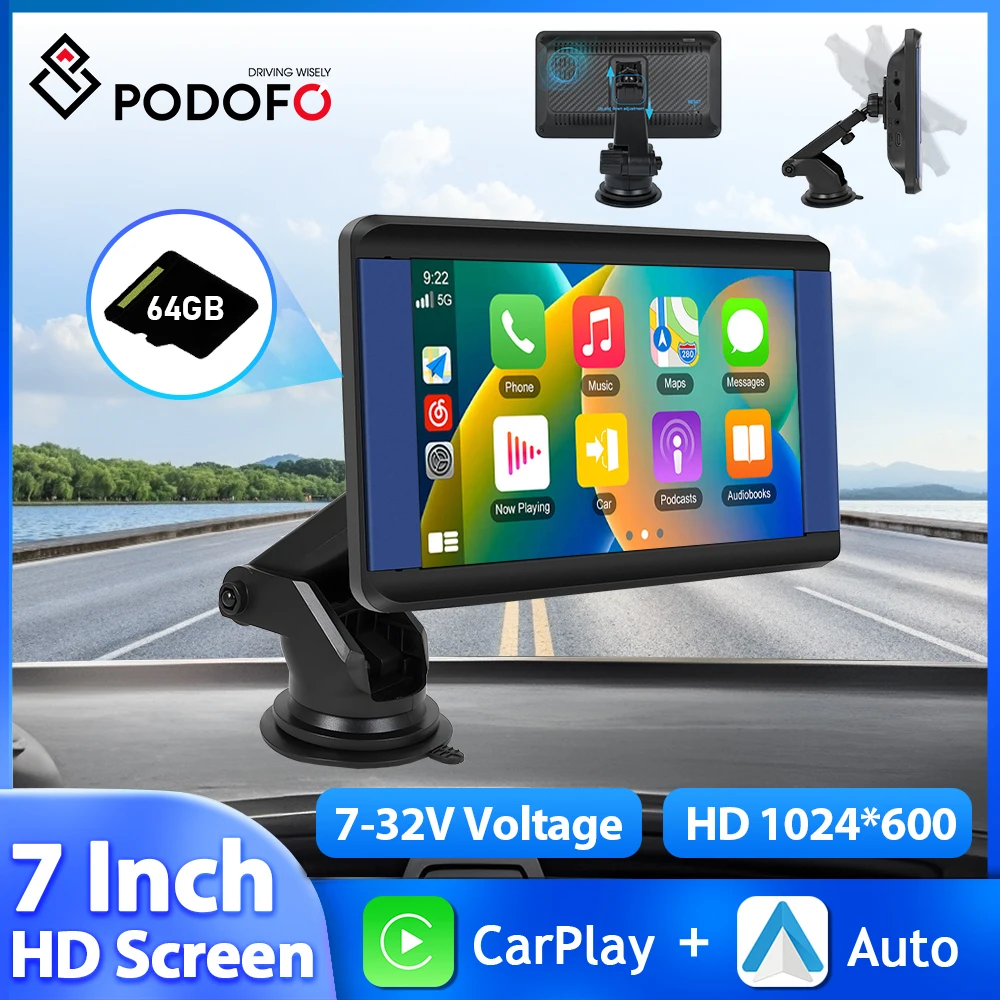 Podofo7CarMonitorCarplayAndroidAutoMultimediaPlayerDashboardWIFIBluetoothGPS