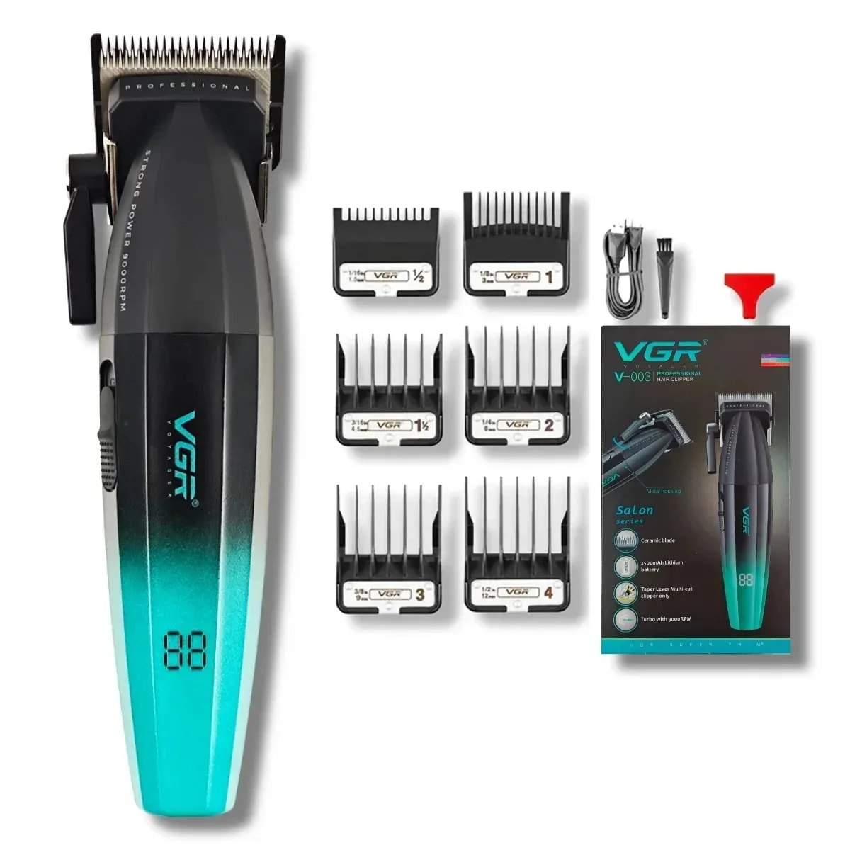 

VGR V-003 Professional Barber 9000RPM 5V Motor Electric Push Hair Clipper Oil Head Gradient 2500mAh Li-ion Battery Trimmer Tool