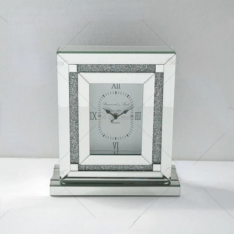 

Mirror table clock diamond decorative glass decoration furniture fireplace table direct wholesale