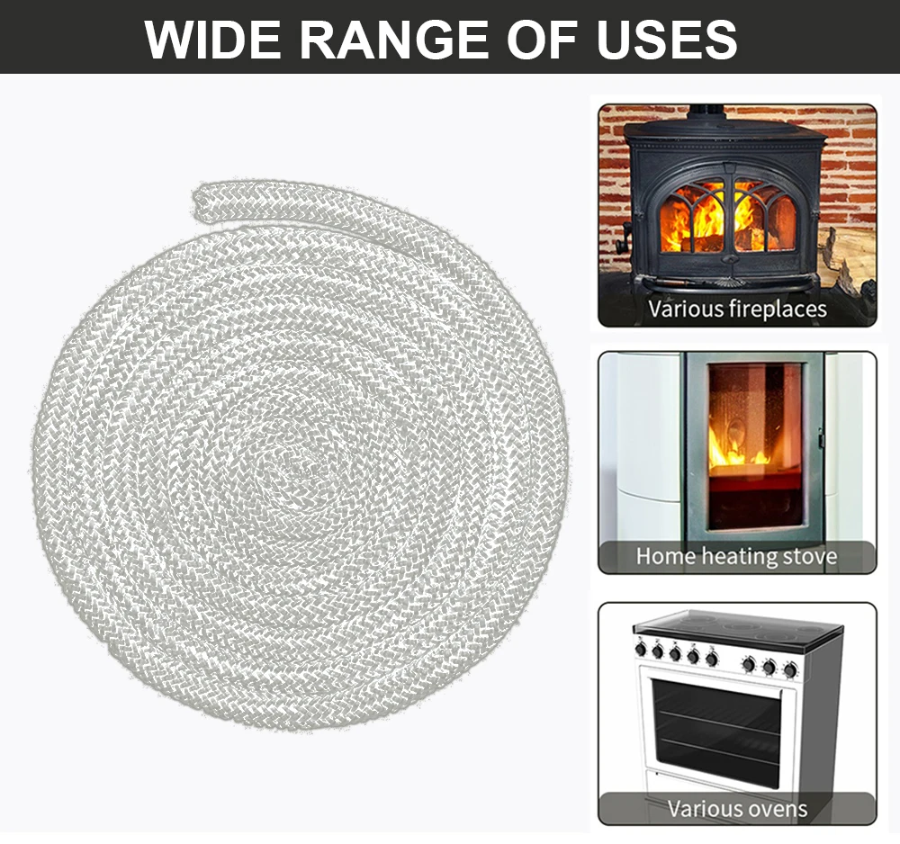 6/8/10/12mm Stove Rope Fireplace Sealing Rope Gasket Door Cord Log Wood Burning Stove High Temperature 2m Length Sealing