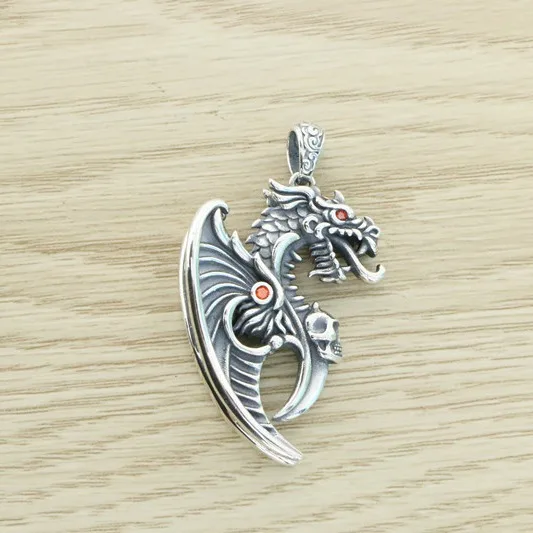 

Retro Gothic Style Trendy Pure Silver Western Dragon Pendant Thai Silver Necklace Decoration Men's Seiko Nightclub Dominant Jewe