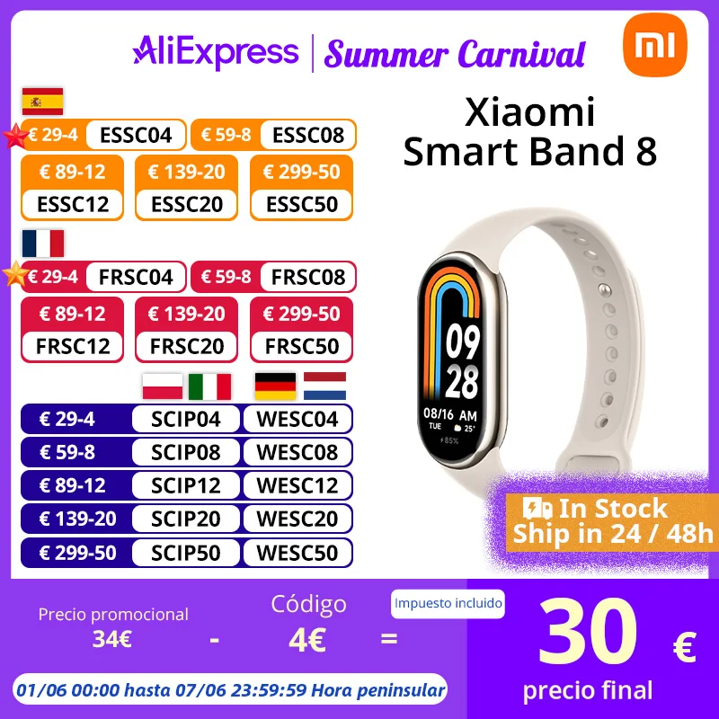 Versión Global Xiaomi Mi Band 8 Pantalla AMOLED 60Hz Oxígeno en sangre Fitness Pulsera Fitness Traker Monitor de ritmo cardíaco MI Smart Band