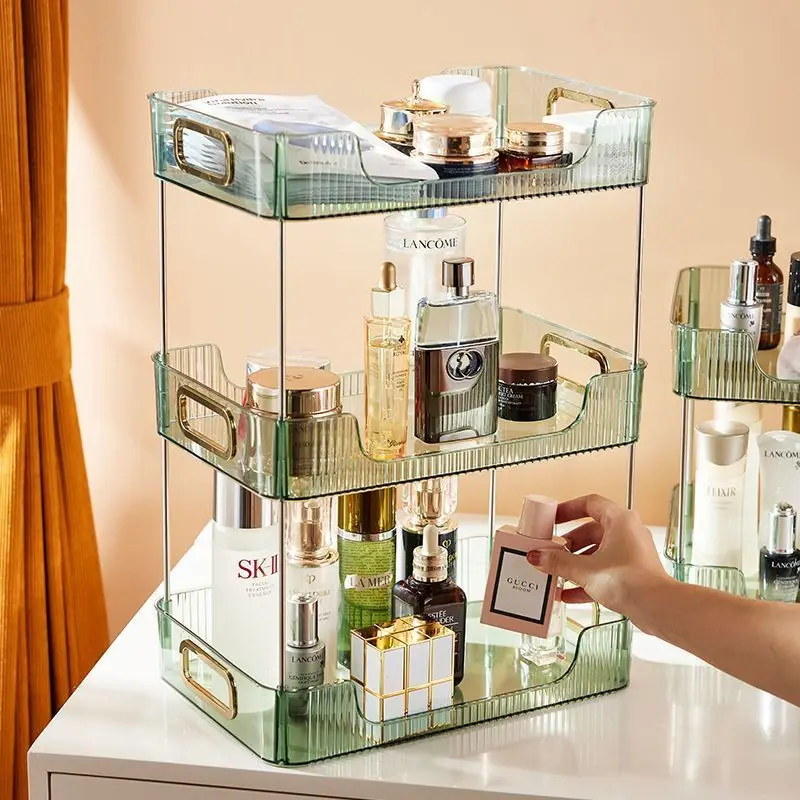 Modern 2-Tier Green & Transparent Desk Organizer Storage Rack Acrylic  Adjustable Shelf