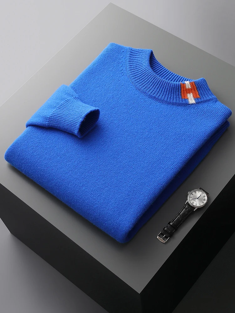 Men's 100% Merino Wool Knitted Pullovers Thick O-Neck Sweaters Standard Woolen Male Clothing Hot Sale New Fashion for Winter