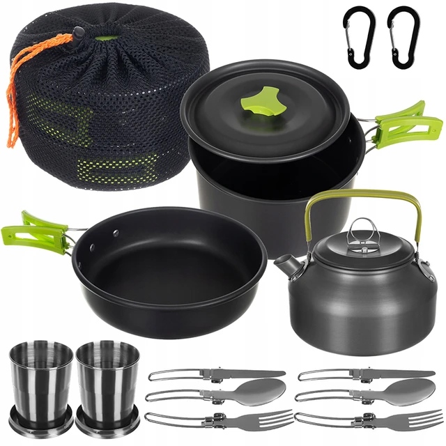 Portable Outdoor Pots Frying Pans Kit Camping Cookware Set Picnic Aluminum  Non-stick Tableware With Bowls Spoon Travel Cookset - AliExpress