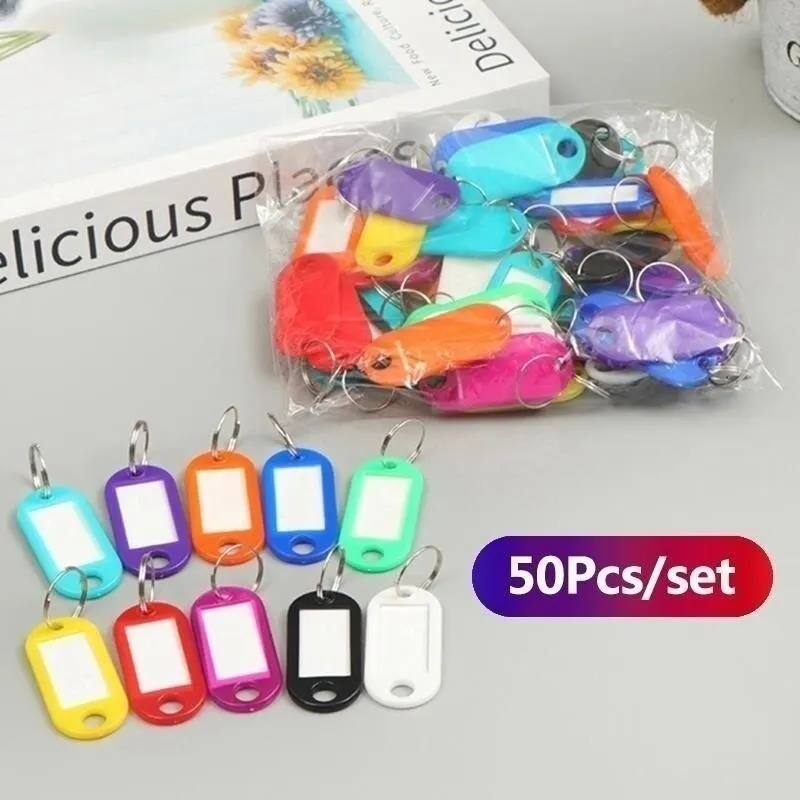 10PCS Key Tags with Labels and Split Rings,Sturdy & Durable Plastic Key  Fobs,Keychain ID Name Tags,Keychains with Tag for  Hotel,Office,School,Luggage,Pets Identification(10 Colors) 