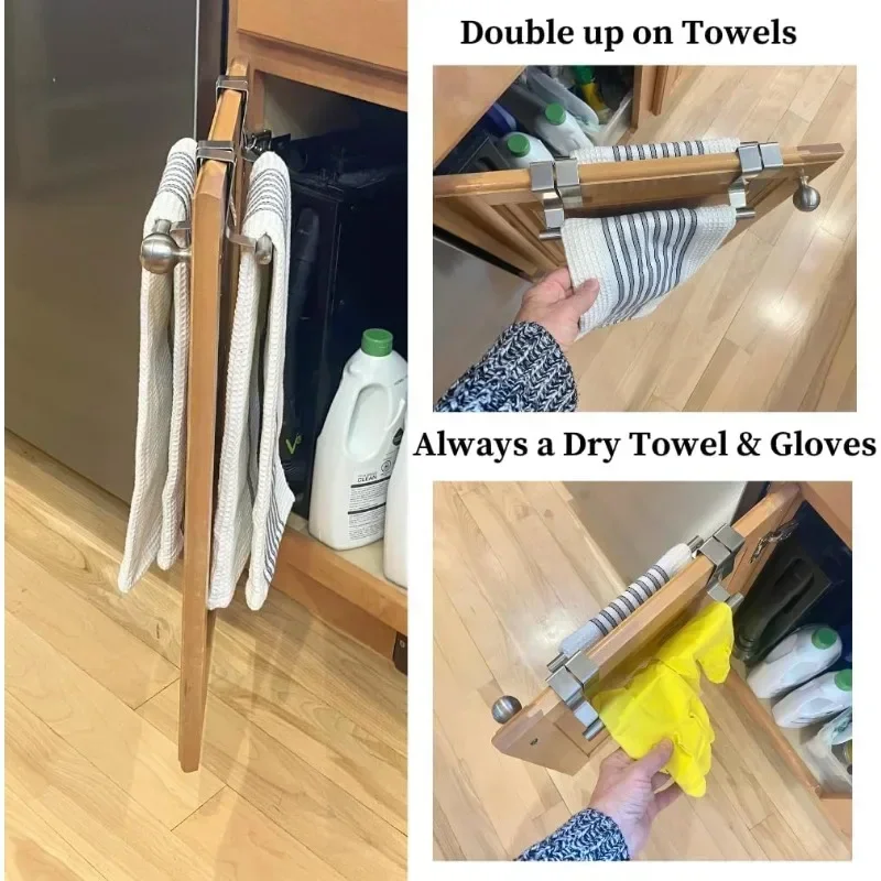 No Drill Shelf Bathroom Towel Rack Kitchen Towel Bar Hanging Holder Stainless Steel Bathroom Kitchen Cabinet Rag Rack