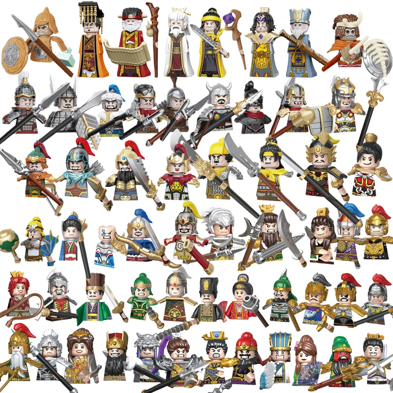 

Китайские древние фигурки, строительные блоки, тройные царства, герой, Путешествие на Запад, мифологическая история, персонажи фильмов, модельные блоки