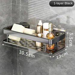 Premium Rustproof Aluminum Bathroom Shelf with Towel Holder and Organizer (Rectangle1PC Black)