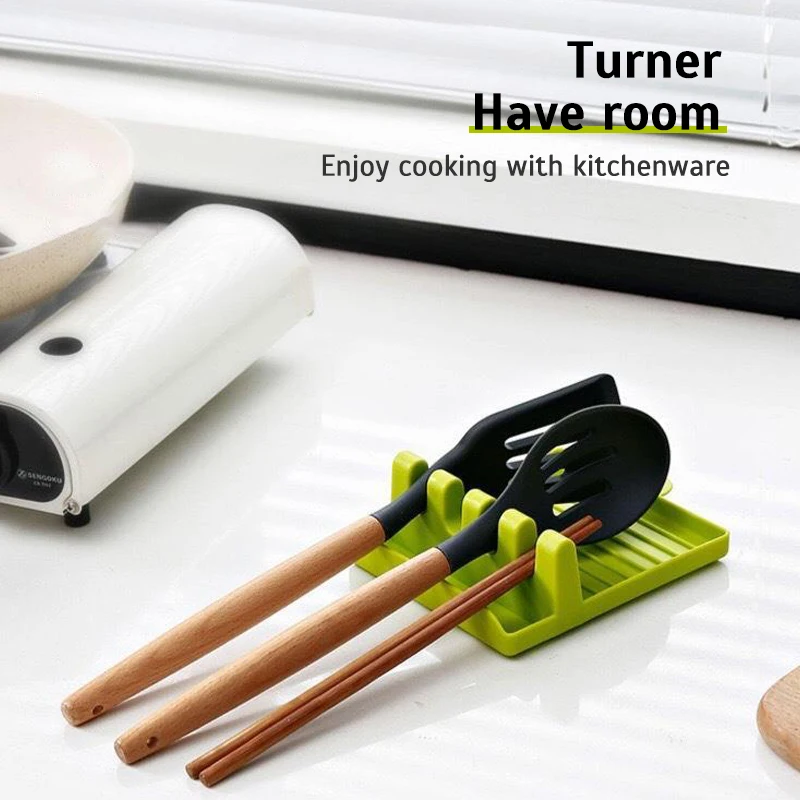 Kitchen Spoon Holders Fork Spatula Rack Shelf Organizer Plastic Spoon Rest Chopsticks Holder Non-slip Spoons Pad Kitchen Utensil