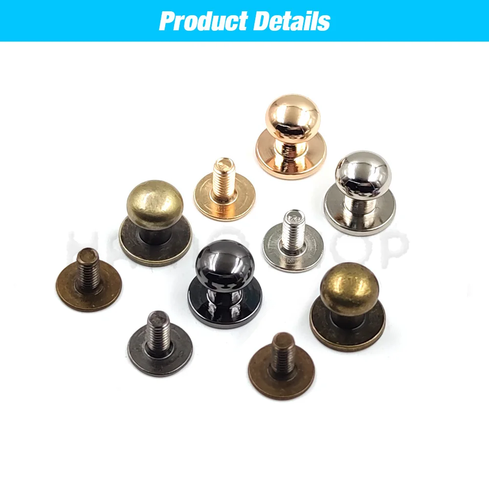 Round Head Ball Post Studs Brass Buttons Screwback Nail Rivets 5-10pcs Leather Bag Craft Hardware DIY