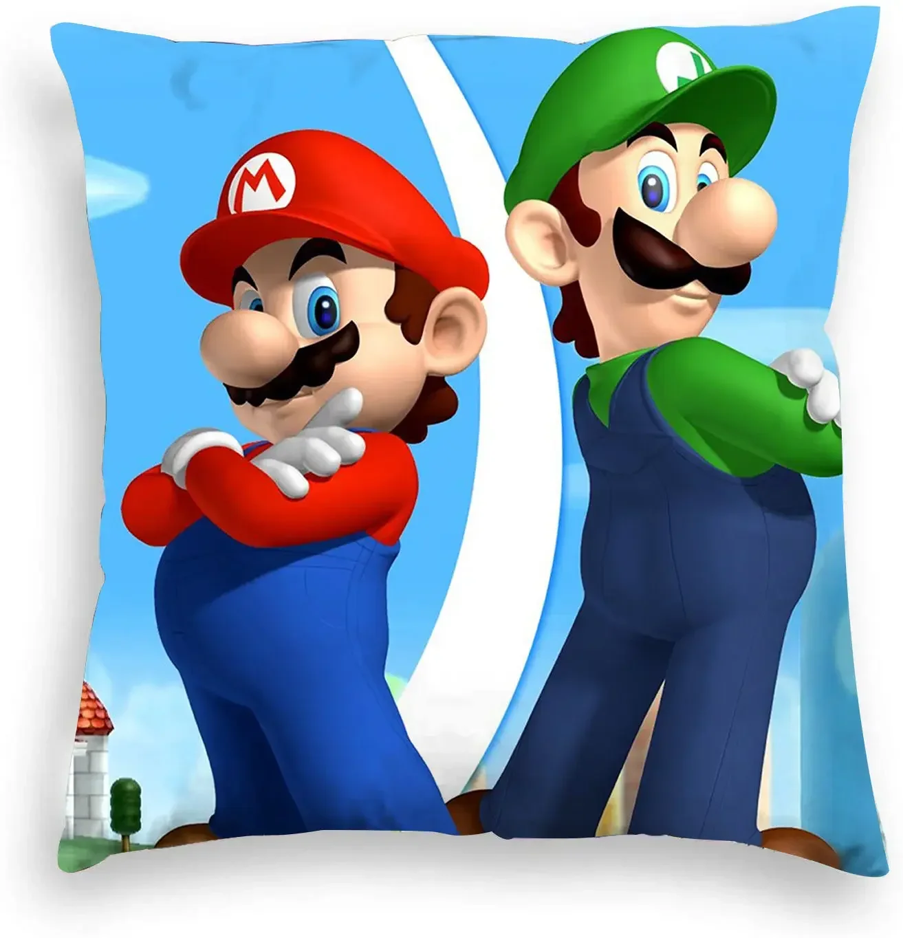 45*45cm Super Mario Bros Square Pillowcase Yoshi Luigi Cartoon Anime Figure Home Short Floss Pillow Decoration Kids X-mas Gift