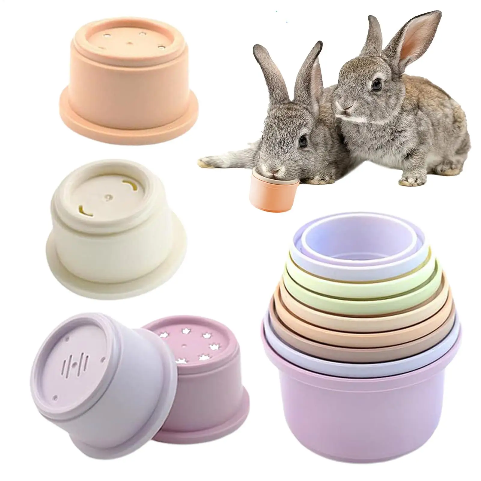 8Pcs Stacking Cups Toys for Rabbits Chinchillas Guinea Pigs Multi-Colored Reusable Plastic Nesting Toys Stacking Cups Set 1