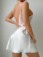 Chemise de nuit Sexy pour femmes, couleur unie, col en V, dos nu, garniture en dentelle, Design décontracté et confortable 5