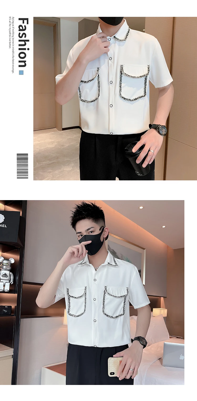 2023 Summer Ice Silk Shirt for Men Short Sleeve Loose Casual Shirts Fashion Streetwear Social Party Tuxedo Blouse Men Clothing