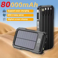 80000mAh Large Capacity Portable Outdoor Solar Mobile Power 4 in 1 Built in Cables LED Digital Display For iPhone Samsung Xiaomi 1