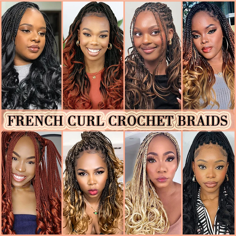 14 Inch French Curl Crochet Braids 1B Short Ombre Synthetic French Curl Braiding Hair Boho Curly Box Braids Crochet Hair