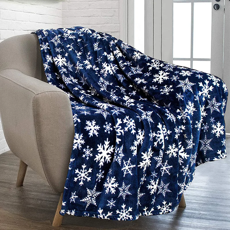 Blue Christmas Flannel Soft Cozy Throw Blanket