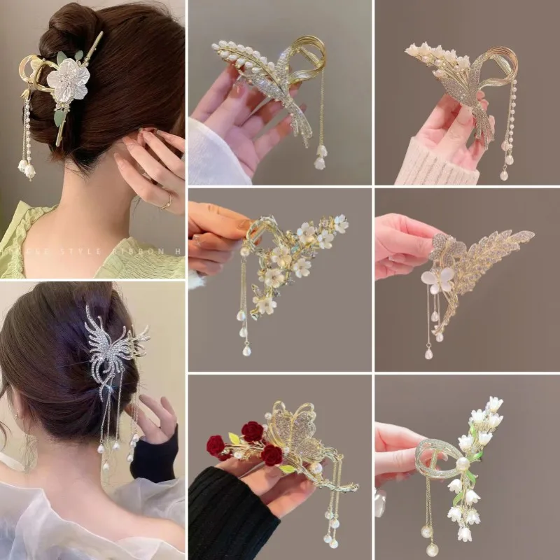 

Pearl Hair Clip Women's Back of The Head High-end Shark Headdress pin Fashion New Plate Accessories