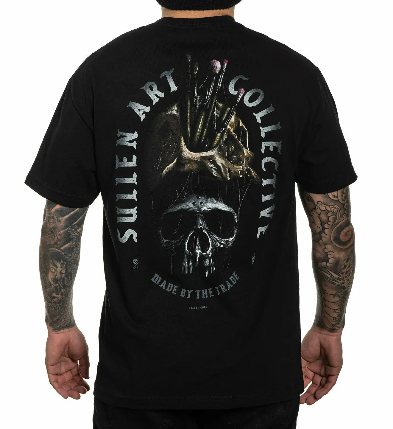 Sullen Socket Ciaran Coby Tattoo Artist Skull Paint Brushes T Shirt Scm3525