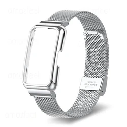 Stainless Steel Strap Case Protector with Metal Bracelet and Protective Shell Cover - Huawei Band 10 - 9 - 8 - 7 (Style 2 silver)