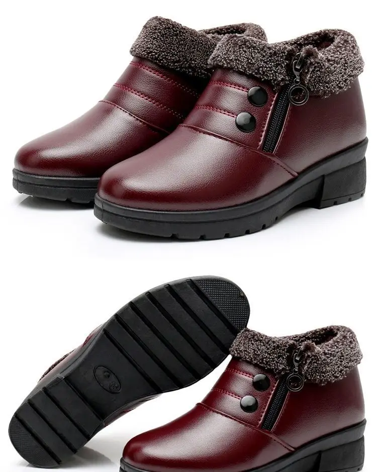 أحذية شتوية مبطنة بالصوف الدافئ بجزء سفلي مسطح ومضادة للانزلاق أحذية الثلوج النسائية القطنية بنمط بكين نعل مطاطي ناعم مريح