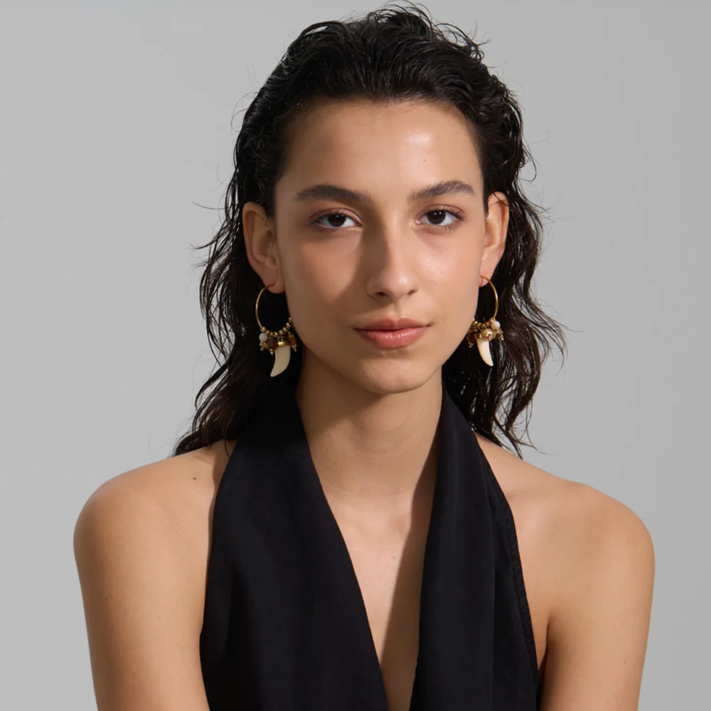 Yhpup Earrings Resin Horn Beads Pendant Drop Hoop for Women