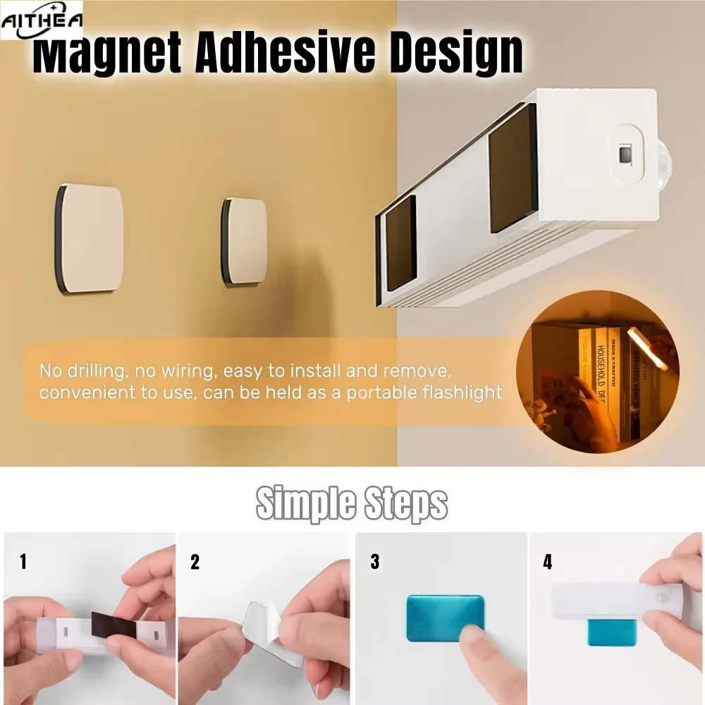AITHEA LED Motion Sensor Light Wireless USB Rechargeable Night Light Portable Induction Lamp for Cabinet Wardrobe Staircase 6