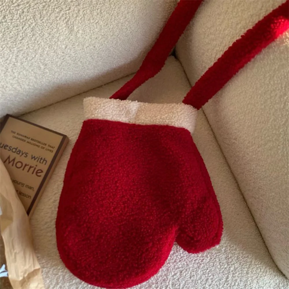 Cute Glove Shape Crossbody Bag Christmas Santa Bag Xmas Gift Bag Autumn Winter Shoulder Bag Cosplay Red Package Storage