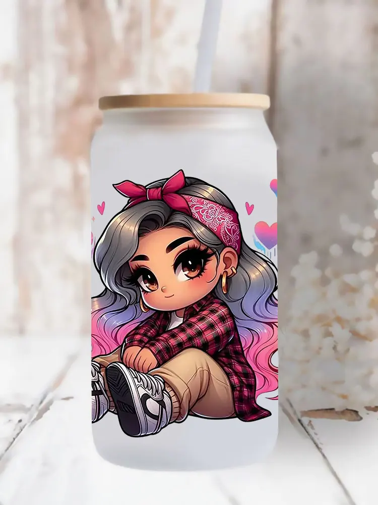 UV DTF Transfer Sticker Little Girl For The 16oz Libbey Glasses Wraps Bottles Cup Can DIY Waterproof Decals D17140