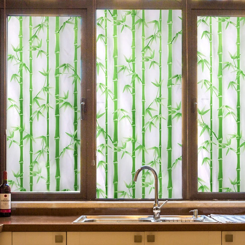 Pellicola Privacy Per Finestre - Motivo Bambù Vetro Smerigliato, 65x90cm Senza Colla