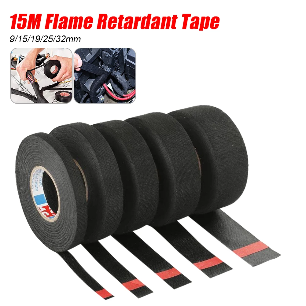 

New 1Pc Electrical Tape Heat-resistant Adhesive Cloth Tape For Cable Car Harness Wiring Loom Width 9/15/19/25/32MM Length 15M