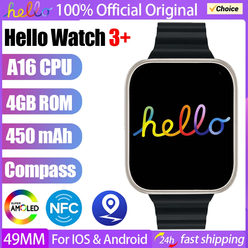Hello Watch-reloj inteligente 3 Plus para hombre, nuevo, Original, Ultra, AMOLED, 4GB, RON, NFC, brújula, Bluetooth, llamada, TWS, música