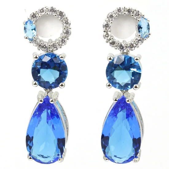Customized 925 SOLID STERLING SILVER Earrings London Blue Topaz Citrine Peridot Purple Amethyst Swiss Blue Topaz Tourmaline Whit