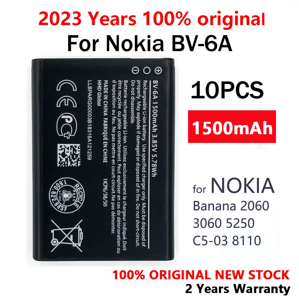 10PCS BV 6A BV6A BV-6A 1500mAh Battery For Nokia Banana 2060 3060 5250 C5-03 8110 4G High Quality Batteries