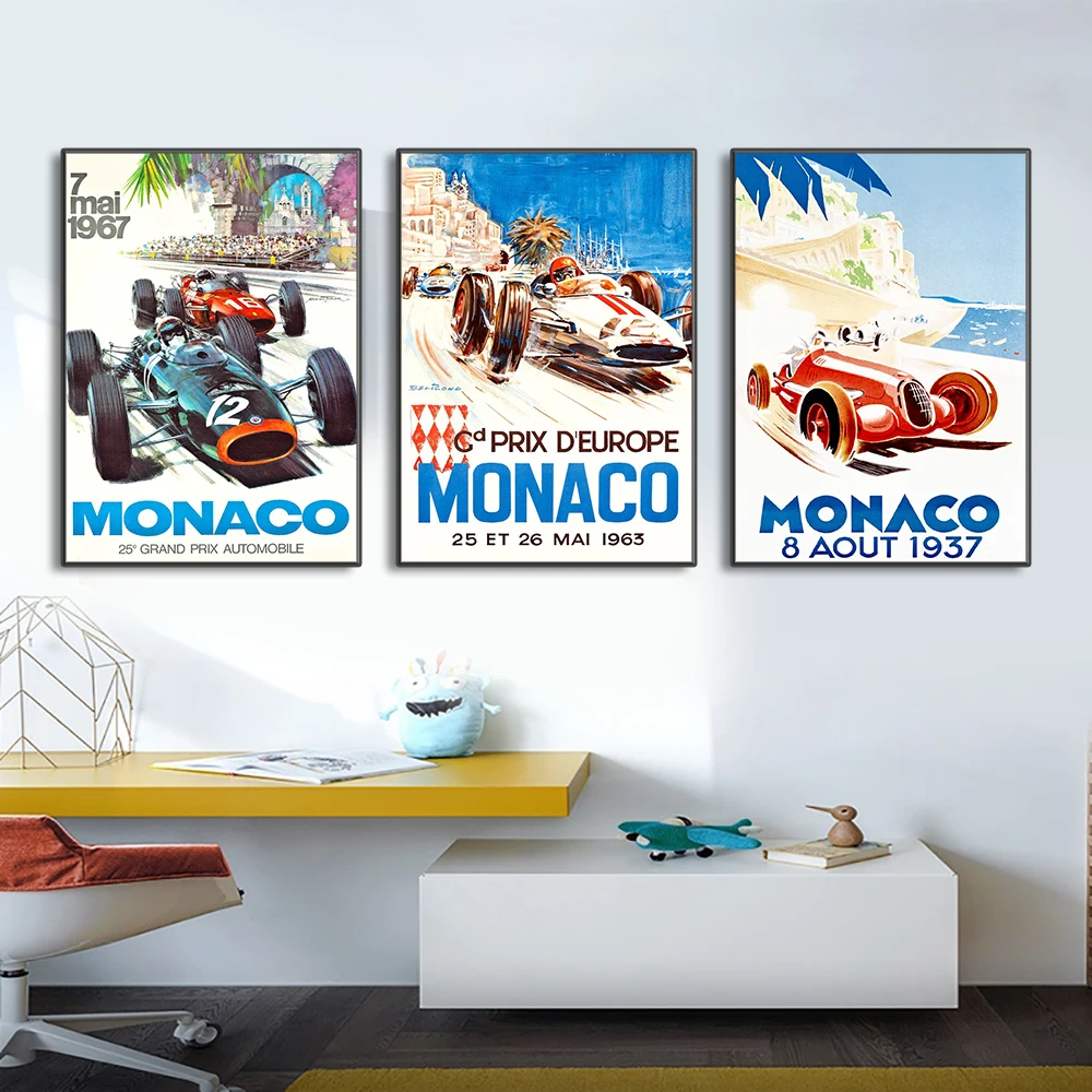 Póster de coches Vintage de dibujos animados F1, decoración de pista de  circuito de carreras de motos, arte de pared, decoración de habitación de  corredor, carteles estéticos - AliExpress
