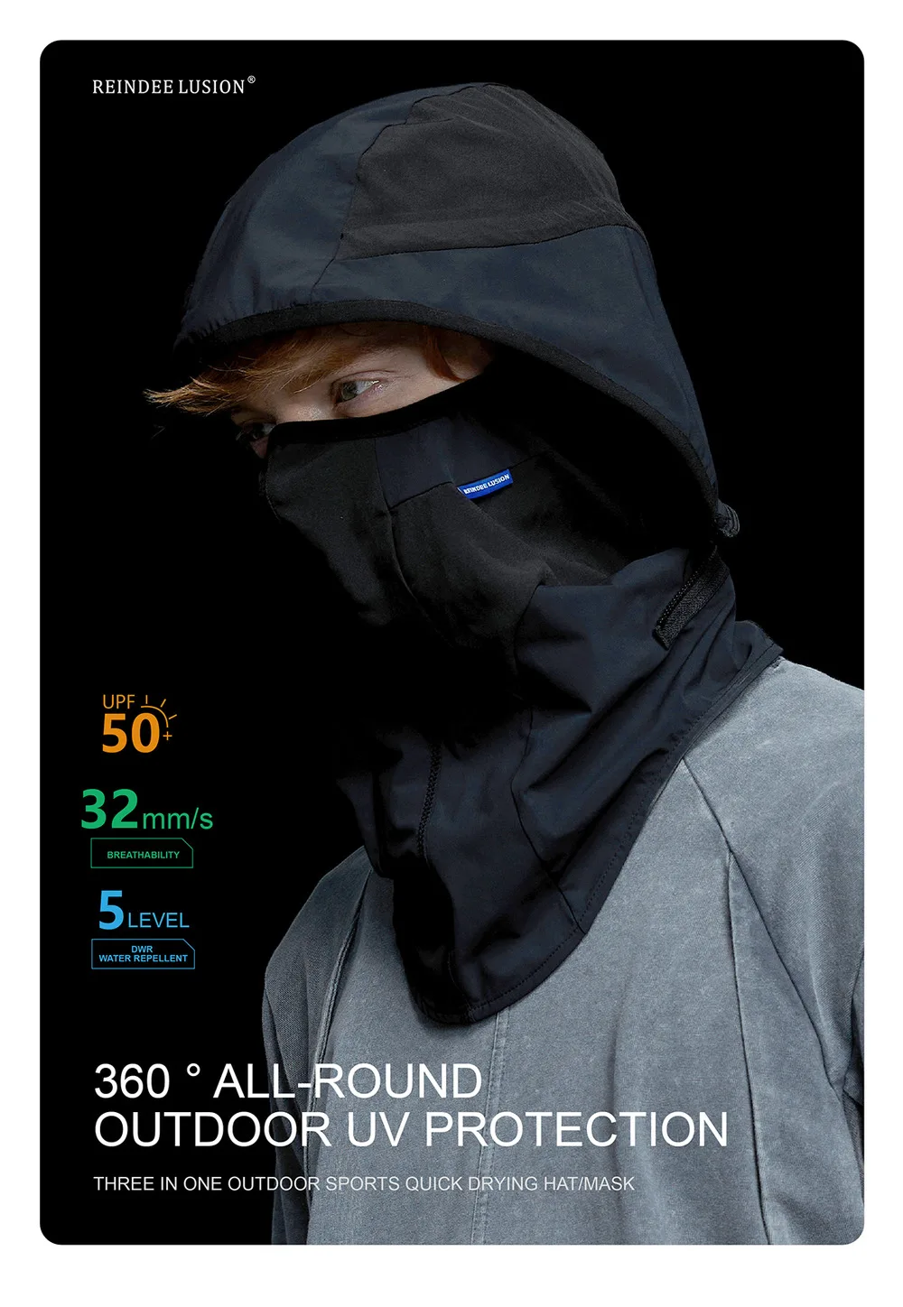 Reindee Lusion 23ss 212 3 in 1 outdoor quick drying hat-mask breathable uv protection dwr coating techwear gorpcore