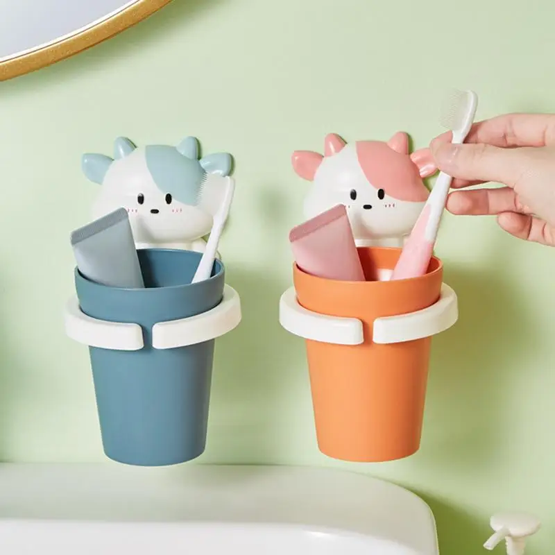 Kids Toothbrush Holder Wall Mount Cute Cartoon Toothbrush Cup With Holder toothbrush holder Lovely Child Mouthwash Cup Storage Rack Gift For Kids