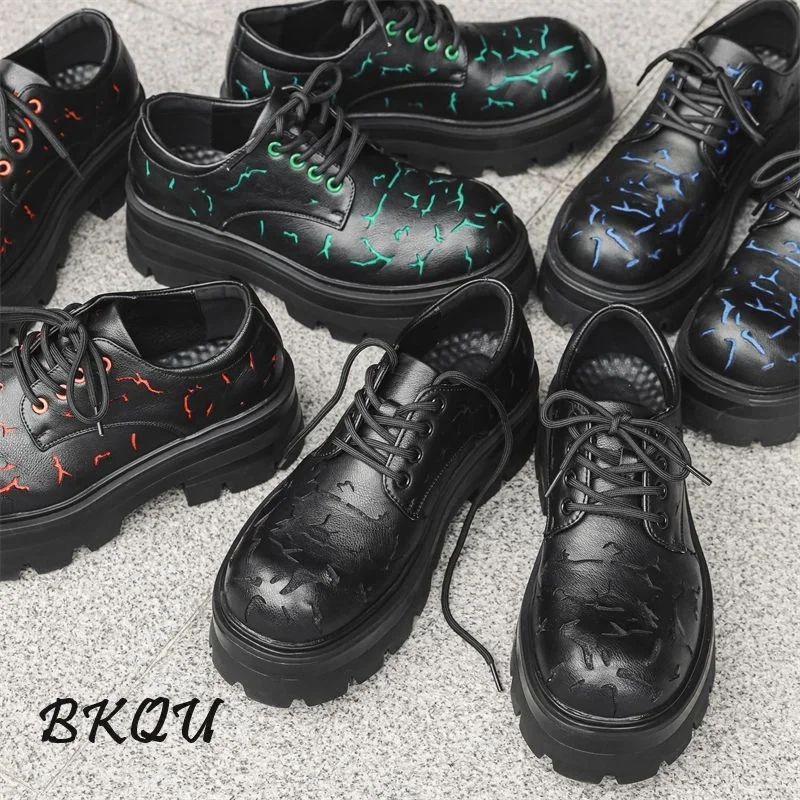 BKQU 2024 Spring New Burst Casual Big Head Men's Niche 7CM Platform Increase Men's Derby Shoes