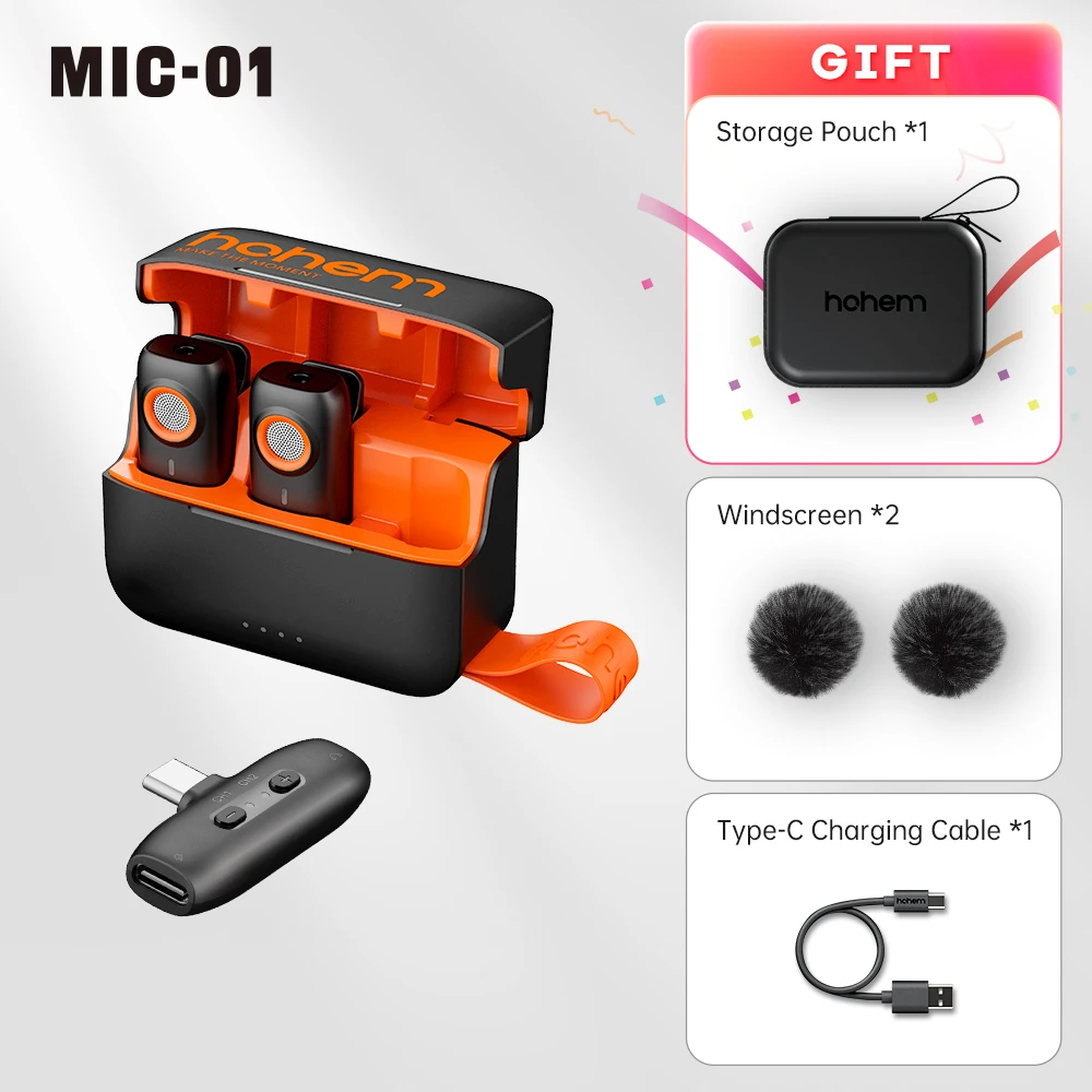 Imagem do produto Hohem-Microfone de lapela sem fio Lavalier para iPhone, Android, SmartPhone, PC, Computador, USB-C Dispositivos, YouTube Recording Stream, MIC-01 na loja AliExpress