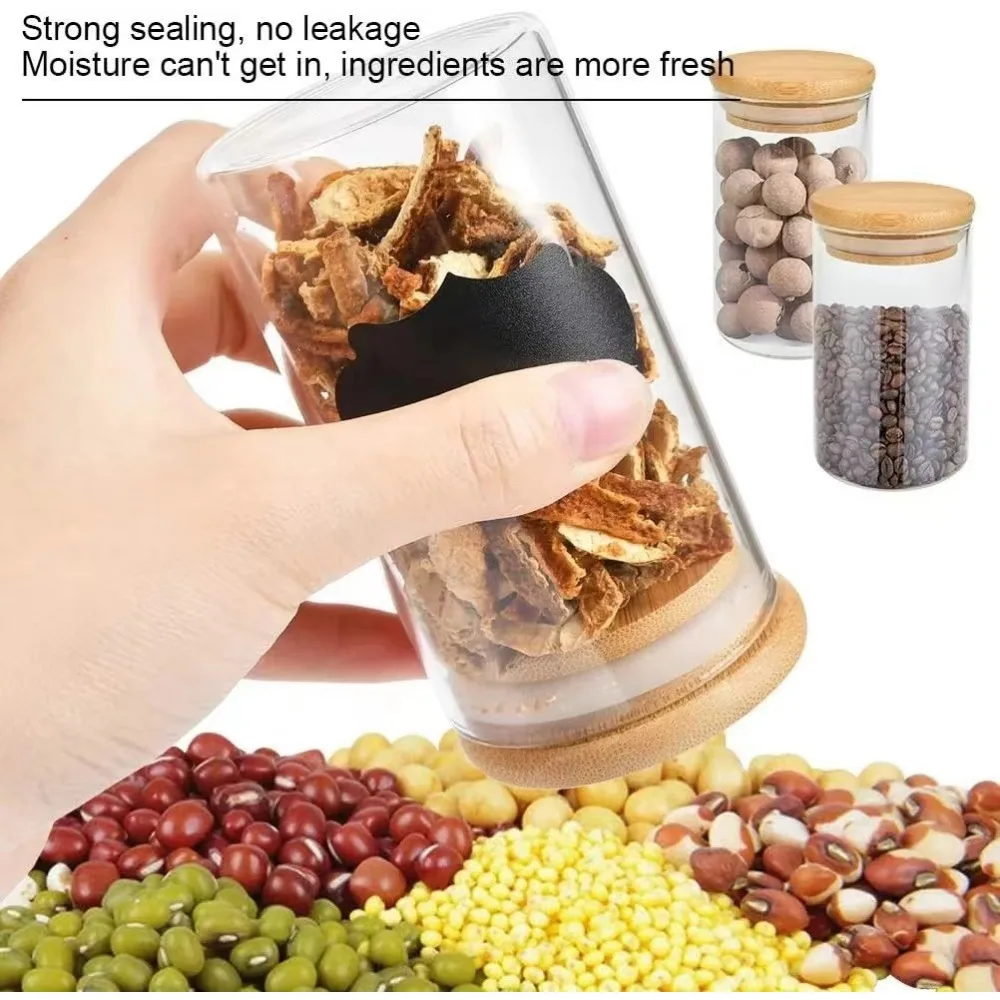 Glass Food Storage Tank with Made of bamboo Lid Kitchen Coffee Beans Candy Tea Grains Canister Home Snacks Storage 3