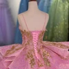 Pink Quinceanera Dresses Spaghetti Straps Organza Evening Dresses Lace Pearls Vestidos De Quinceanera Customized 6784 4